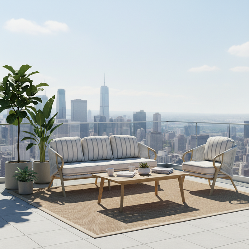 Contemporary Scandinavian Outdoor Garden Resin Sofa - 1/3 Seater For Balcony & Outdoor Patio Lumendat
