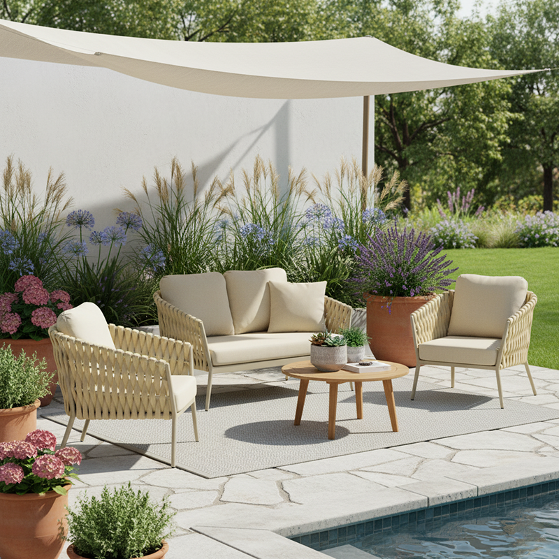 Traditional French Outdoor Rope Woven Sofa - 1/2/3 Seater For Balcony & Outdoor Patio Lumendat