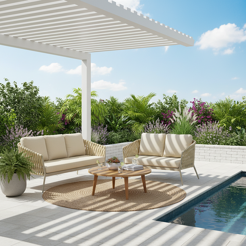 Traditional French Outdoor Rope Woven Sofa - 1/2/3 Seater For Balcony & Outdoor Patio Lumendat