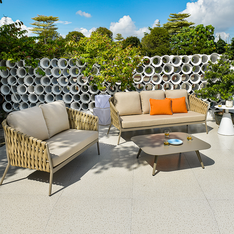 Traditional French Outdoor Rope Woven Sofa - 1/2/3 Seater For Balcony & Outdoor Patio Lumendat
