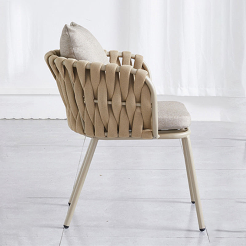Modern Aluminum Outdoor Dining Chair With Woven Backrest - Waterproof Cushion Accent Chair For Outdoor Lumendat