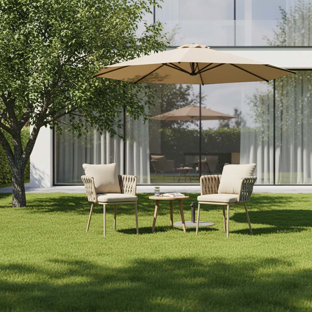 Modern Aluminum Outdoor Dining Chair With Woven Backrest - Waterproof Cushion Accent Chair For Outdoor Lumendat