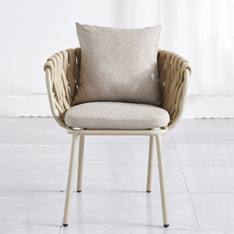 Modern Aluminum Outdoor Dining Chair With Woven Backrest - Waterproof Cushion Accent Chair For Outdoor Lumendat