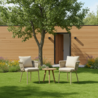 Modern Aluminum Outdoor Dining Chair With Woven Backrest - Waterproof Cushion Accent Chair For Outdoor Lumendat