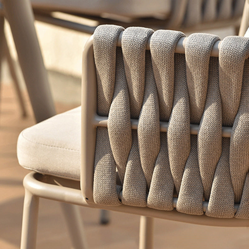 Modern Aluminum Outdoor Dining Chair With Woven Backrest - Waterproof Cushion Accent Chair For Outdoor Lumendat