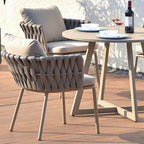 Modern Aluminum Outdoor Dining Chair With Woven Backrest - Waterproof Cushion Accent Chair For Outdoor Lumendat