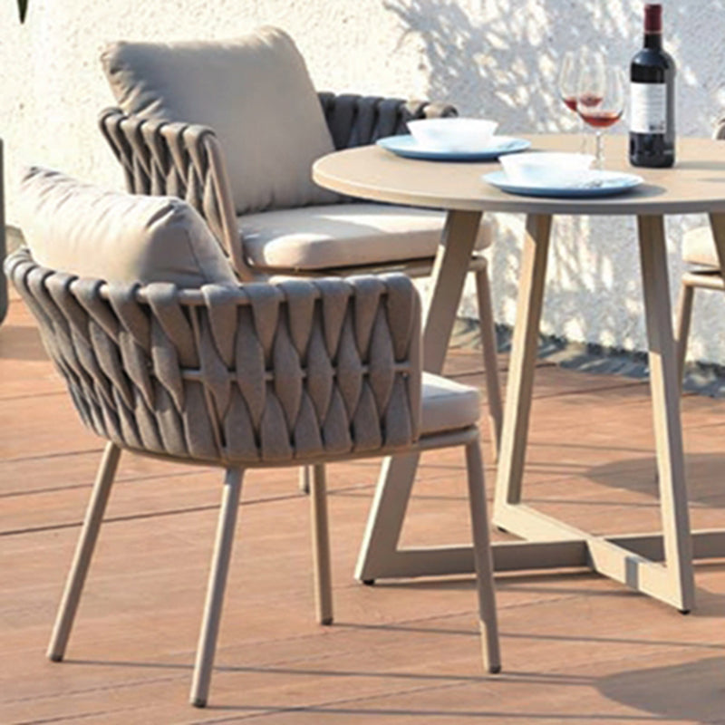 Modern Aluminum Outdoor Dining Chair With Woven Backrest - Waterproof Cushion Accent Chair For Outdoor Lumendat