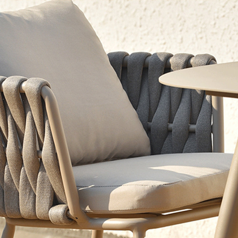 Modern Aluminum Outdoor Dining Chair With Woven Backrest - Waterproof Cushion Accent Chair For Outdoor Lumendat