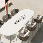 Modern Aluminum Outdoor Dining Chair With Woven Backrest - Waterproof Cushion Accent Chair For Outdoor Lumendat