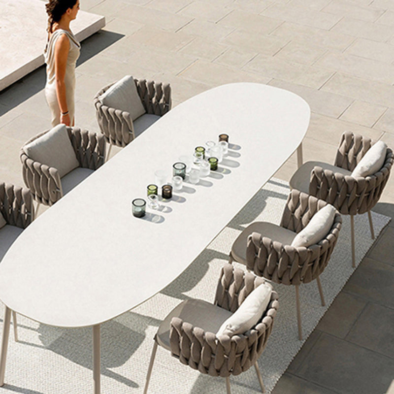 Modern Aluminum Outdoor Dining Chair With Woven Backrest - Waterproof Cushion Accent Chair For Outdoor Lumendat