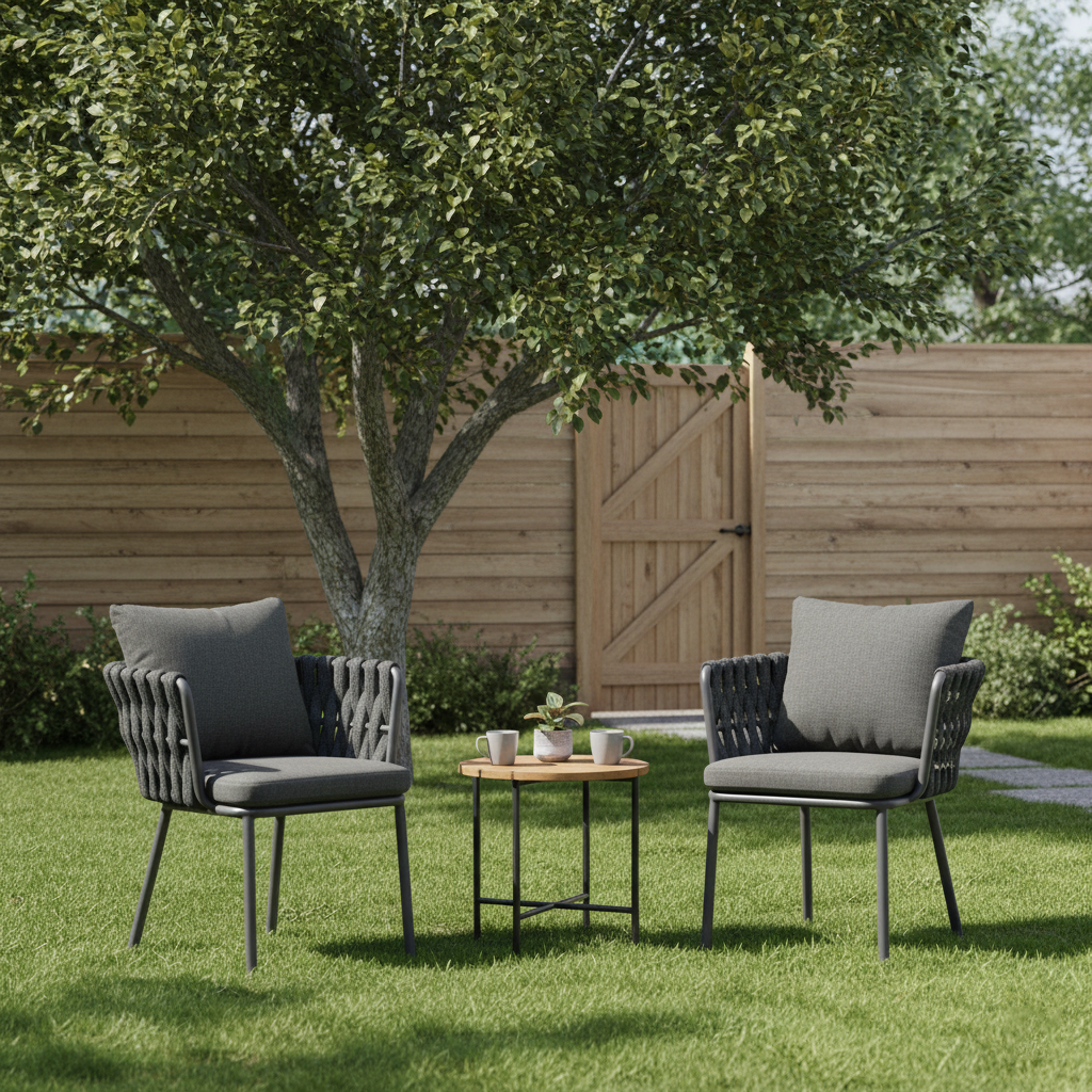 Contemporary Aluminum Outdoor Dining Chair - Waterproof Woven Backrest Accent Chair for Garden Lumendat