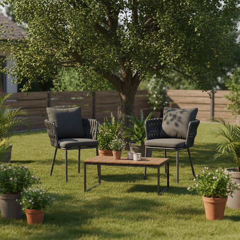 Contemporary Aluminum Outdoor Dining Chair - Waterproof Woven Backrest Accent Chair for Garden Lumendat