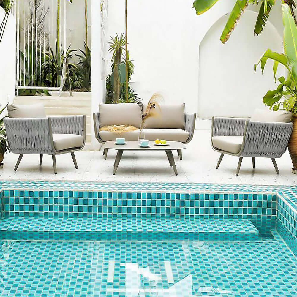 Minimalist Aluminum Side Table - Rectangle Square Accent Table With Sand-Texture Finish For Outdoor Lumendat