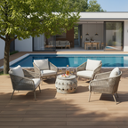 Contemporary Aluminum Outdoor Table - Tempered Glass Surface Coffee Table For Outdoor Patio Lumendat
