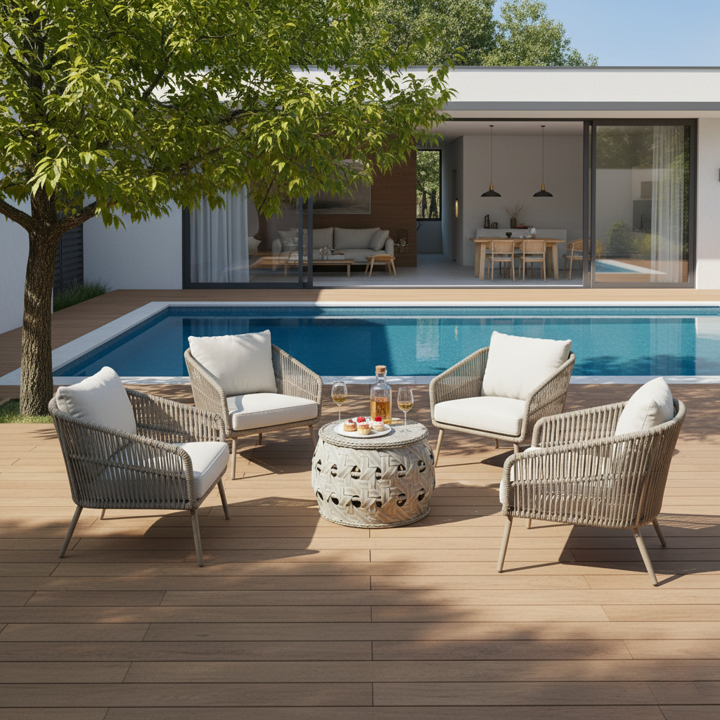 Contemporary Aluminum Outdoor Table - Tempered Glass Surface Coffee Table For Outdoor Patio Lumendat