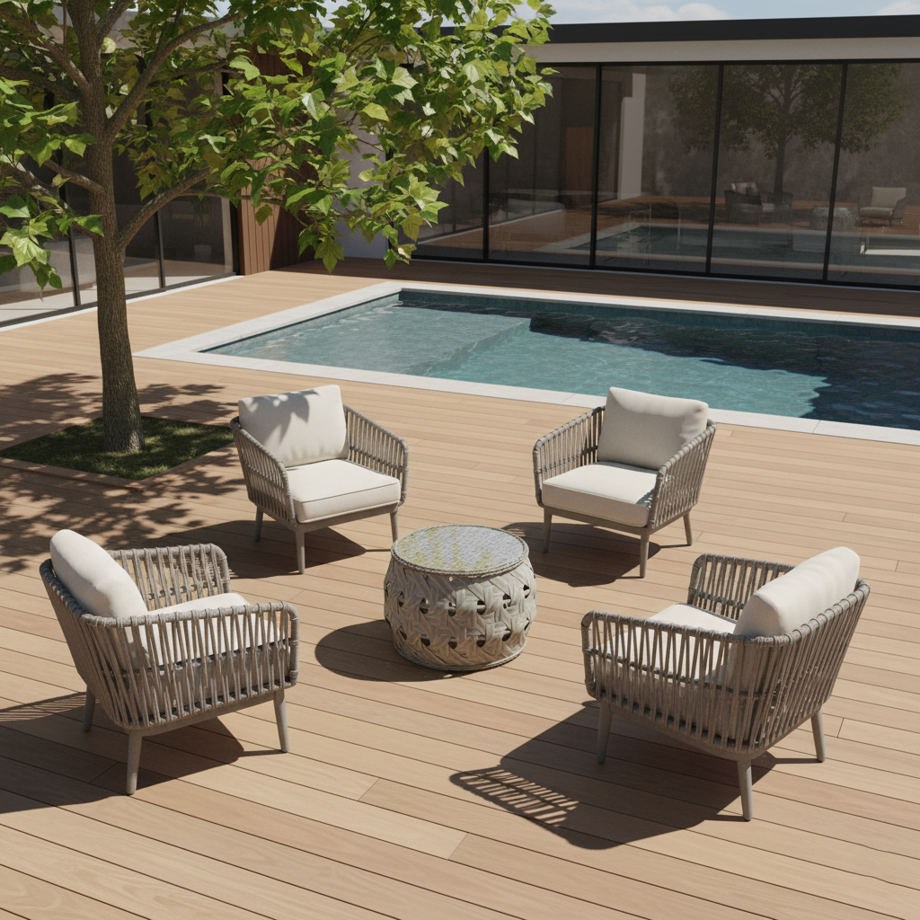Contemporary Aluminum Outdoor Table - Tempered Glass Surface Coffee Table For Outdoor Patio Lumendat