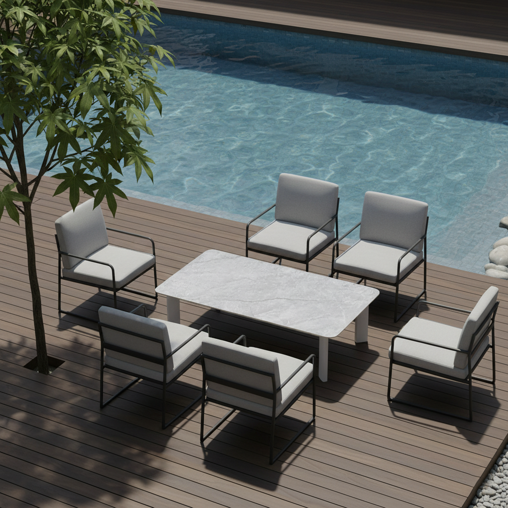 Minimalist Aluminum Alloy Outdoor Table - Scratch-Resistant Sintered Stone Top Outdoor Coffee Table For Outdoor Lumendat