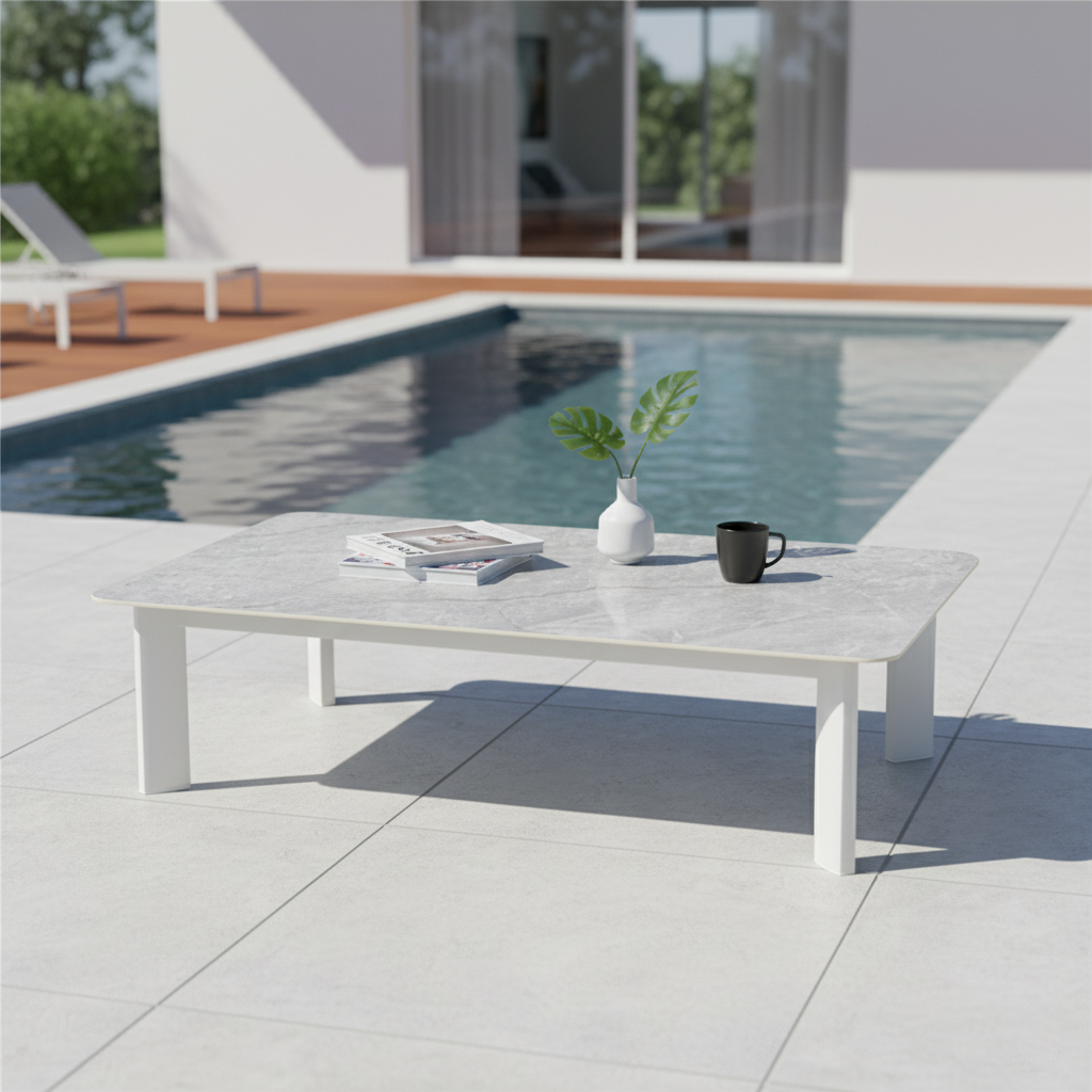 Minimalist Aluminum Alloy Outdoor Table - Scratch-Resistant Sintered Stone Top Outdoor Coffee Table For Outdoor Lumendat