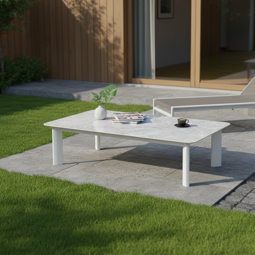 Minimalist Aluminum Alloy Outdoor Table - Scratch-Resistant Sintered Stone Top Outdoor Coffee Table For Outdoor Lumendat