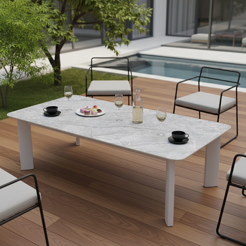 Minimalist Aluminum Alloy Outdoor Table - Scratch-Resistant Sintered Stone Top Outdoor Coffee Table For Outdoor Lumendat