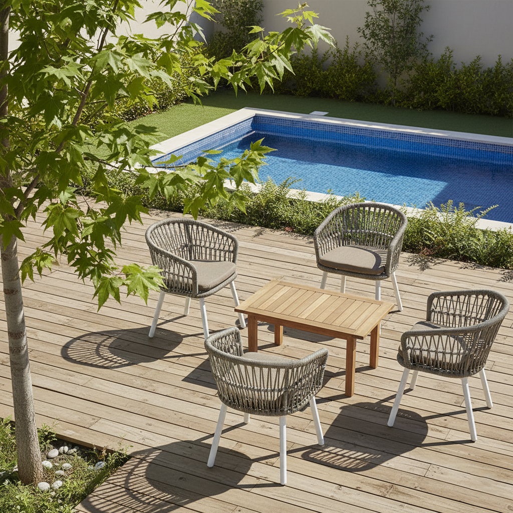 Contemporary Outdoor Lounge Chair - Comfortable Rope Weave Dining Chair For Outdoor Patio Lumendat