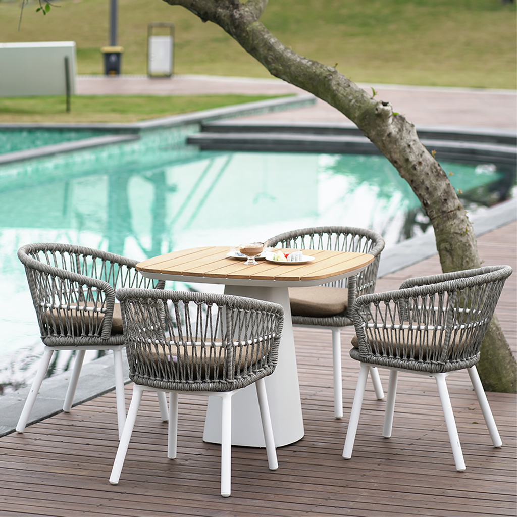 Contemporary Outdoor Lounge Chair - Comfortable Rope Weave Dining Chair For Outdoor Patio Lumendat