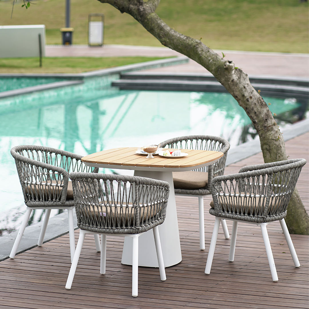 Contemporary Outdoor Lounge Chair - Comfortable Rope Weave Dining Chair For Outdoor Patio Lumendat