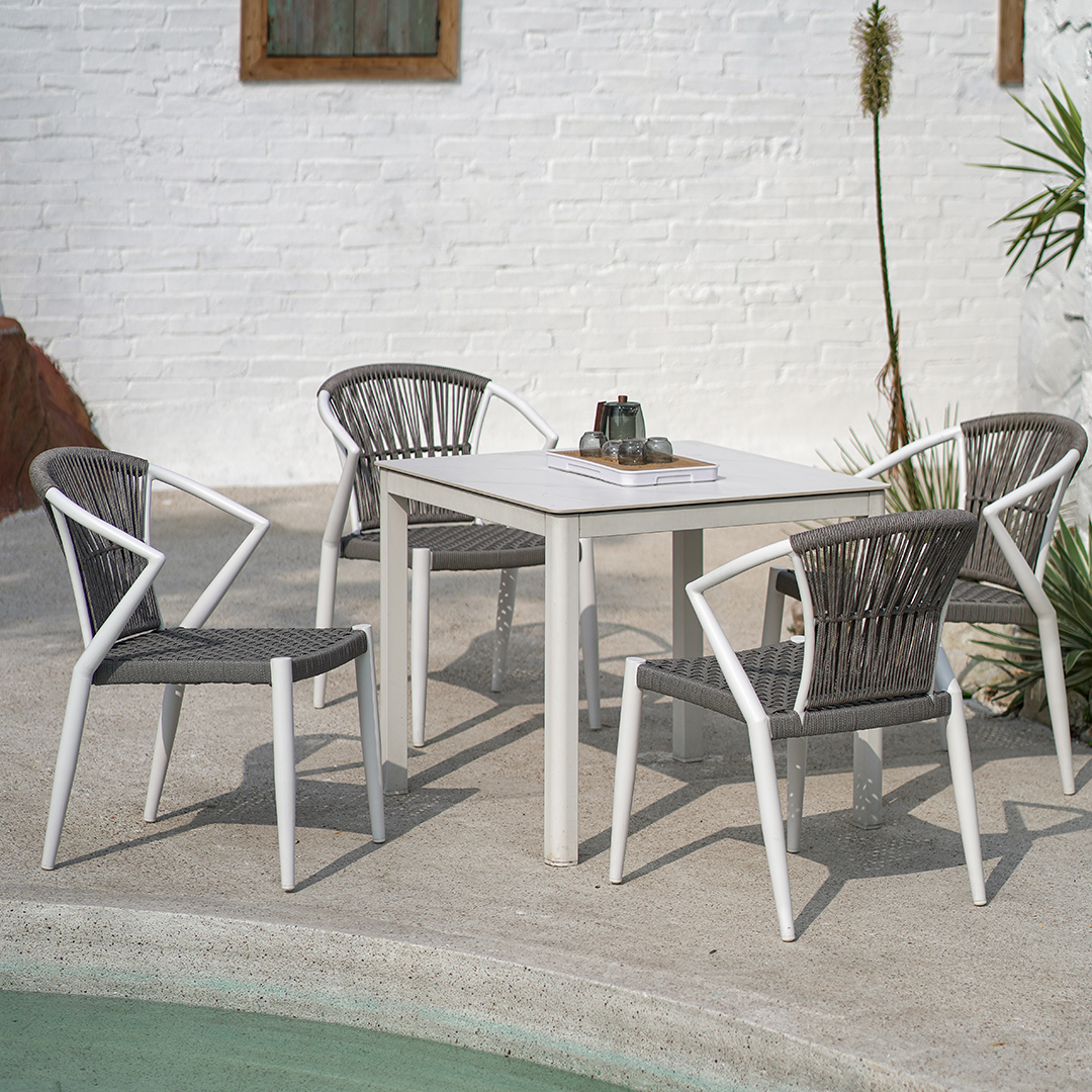 Contemporary Outdoor Dining Chair - PE Rattan Woven Aluminum Armchair For Garden Lumendat