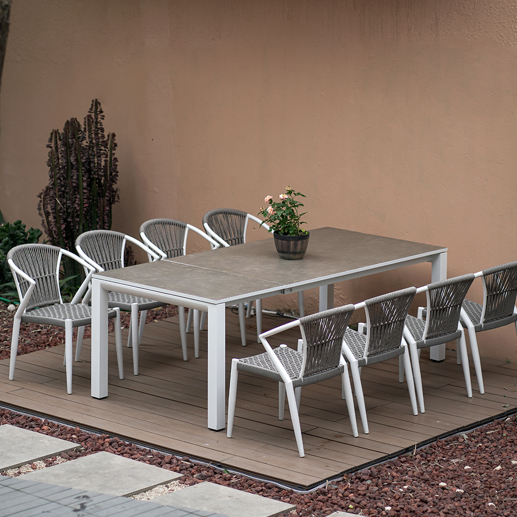Contemporary Outdoor Dining Chair - PE Rattan Woven Aluminum Armchair For Garden Lumendat