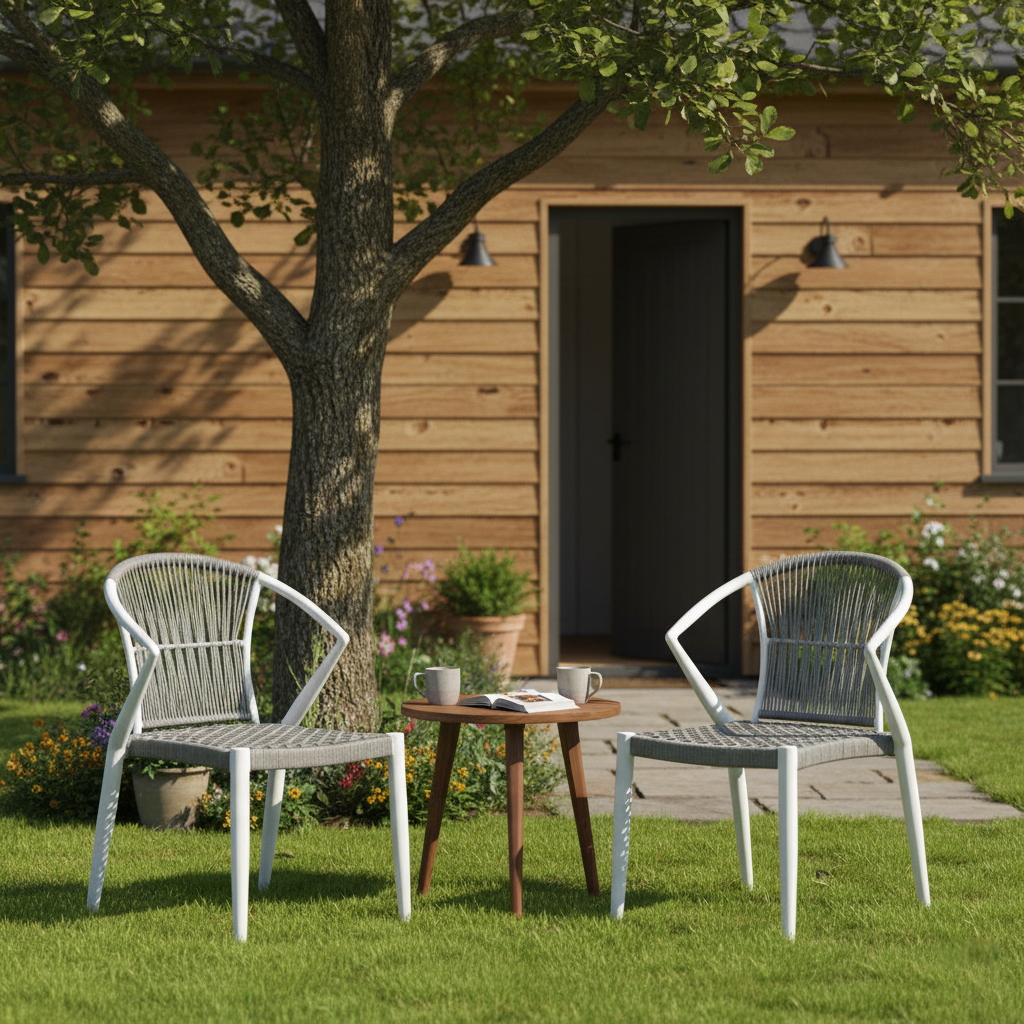Contemporary Outdoor Dining Chair - PE Rattan Woven Aluminum Armchair For Garden Lumendat