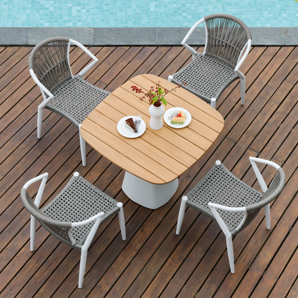 Contemporary Outdoor Dining Chair - PE Rattan Woven Aluminum Armchair For Garden Lumendat