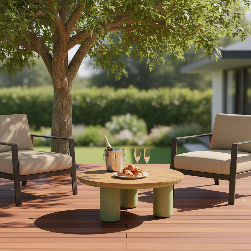 Traditional Solid Teak Wood Top Outdoor Coffee Table - Aluminum Outdoor Table For Outdoor Patio Lumendat