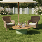 Traditional Solid Teak Wood Top Outdoor Coffee Table - Aluminum Outdoor Table For Outdoor Patio Lumendat