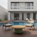 Traditional Solid Teak Wood Top Outdoor Coffee Table - Aluminum Outdoor Table For Outdoor Patio Lumendat