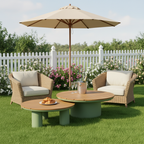 Traditional Solid Teak Wood Top Outdoor Coffee Table - Aluminum Outdoor Table For Outdoor Patio Lumendat