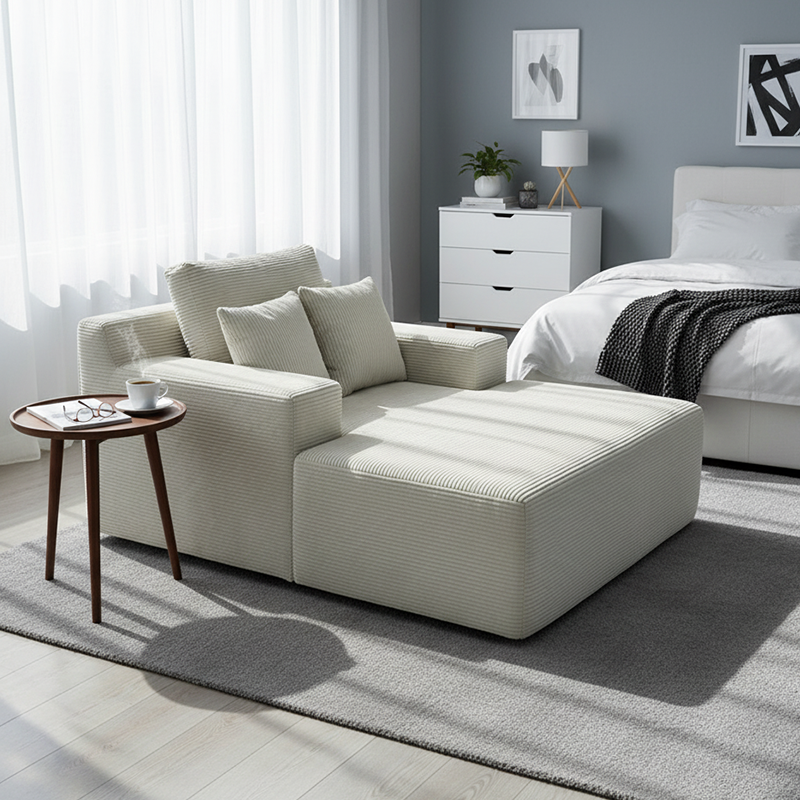 Scandinavian Lightweight Skeletal-Free Single Compression Sofa - High-Density High-Resilience Foam Corduroy Lounge Chair For Living Room Lumendat