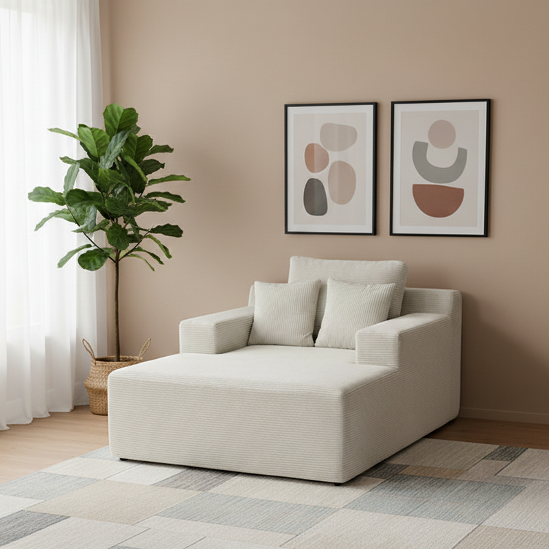 Scandinavian Lightweight Skeletal-Free Single Compression Sofa - High-Density High-Resilience Foam Corduroy Lounge Chair For Living Room Lumendat