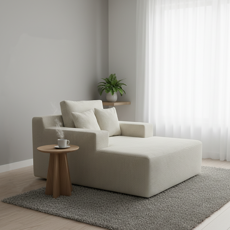 Scandinavian Lightweight Skeletal-Free Single Compression Sofa - High-Density High-Resilience Foam Corduroy Lounge Chair For Living Room Lumendat
