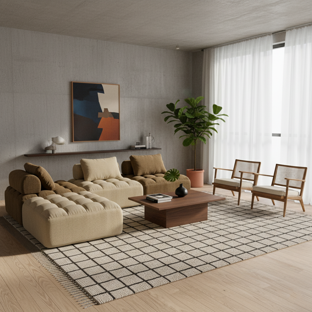 Retro Modular Free-Combination Compression Sectional Sofa - High-Density High-Resilience Foam Chenille Modular Sofa For Living Room Lumendat
