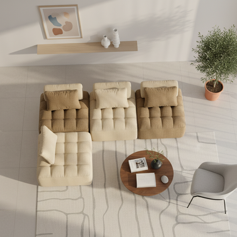 Retro Modular Free-Combination Compression Sectional Sofa - High-Density High-Resilience Foam Chenille Modular Sofa For Living Room Lumendat