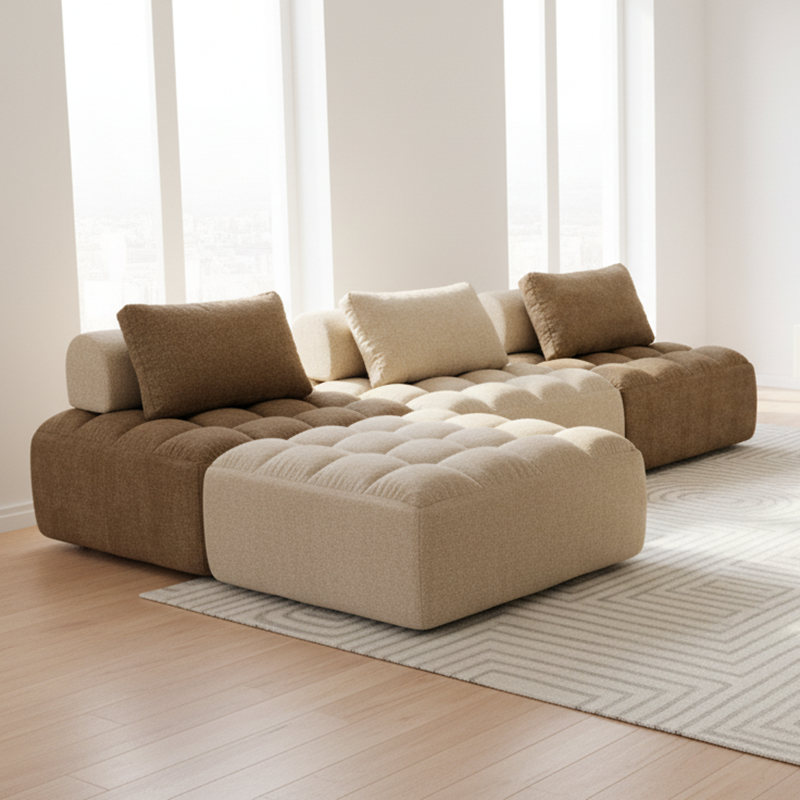 Retro Modular Free-Combination Compression Sectional Sofa - High-Density High-Resilience Foam Chenille Modular Sofa For Living Room Lumendat