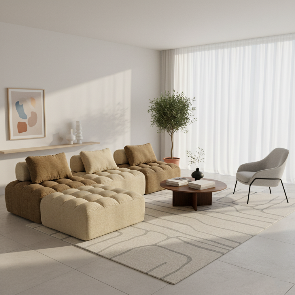 Retro Modular Free-Combination Compression Sectional Sofa - High-Density High-Resilience Foam Chenille Modular Sofa For Living Room Lumendat