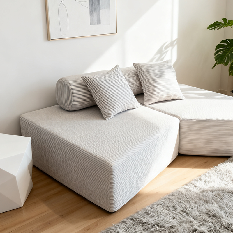 Minimalist Trapezoidal Sectional Compression Sofa - High-Density Rebound Foam Silent Frameless Corduroy Lounge Chair For Living Room Lumendat