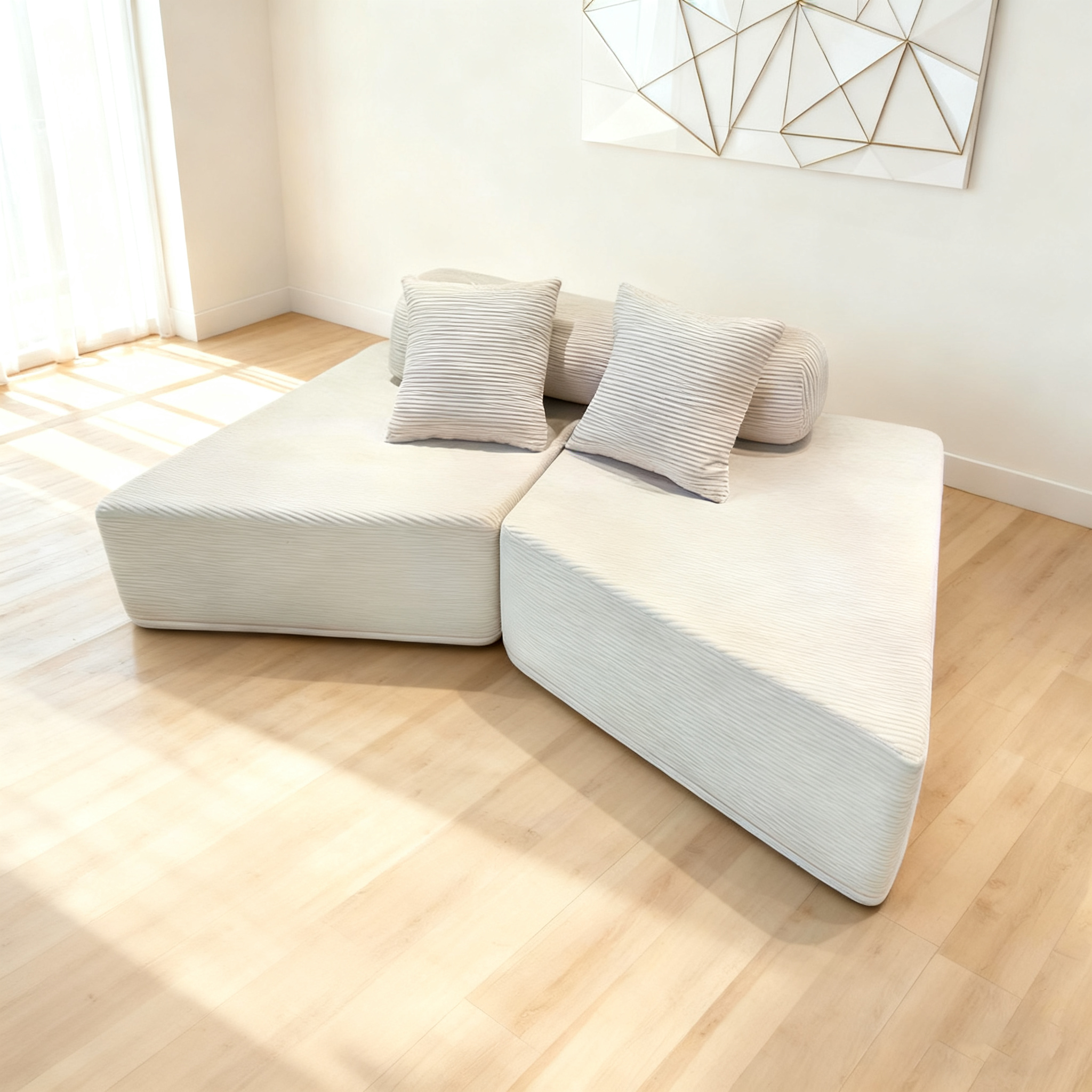 Minimalist Trapezoidal Sectional Compression Sofa - High-Density Rebound Foam Silent Frameless Corduroy Lounge Chair For Living Room Lumendat