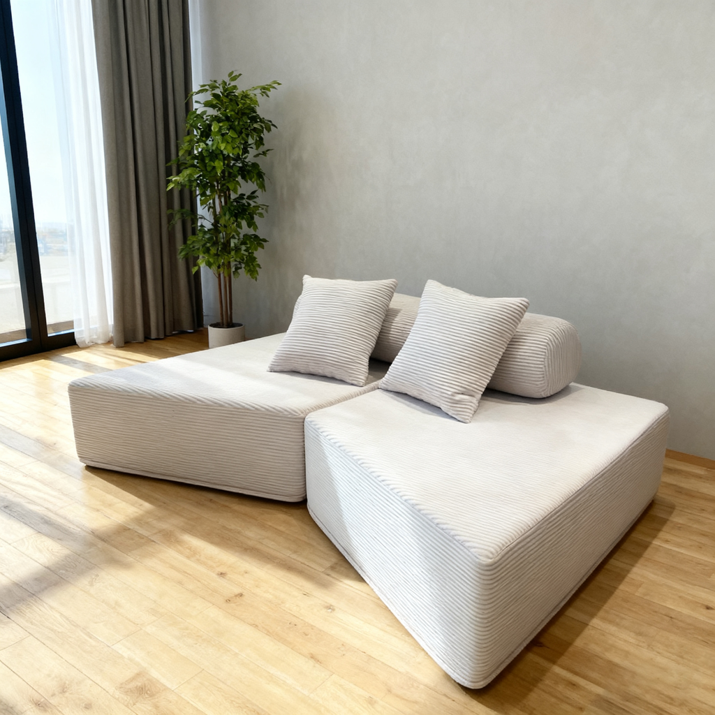 Minimalist Trapezoidal Sectional Compression Sofa - High-Density Rebound Foam Silent Frameless Corduroy Lounge Chair For Living Room Lumendat