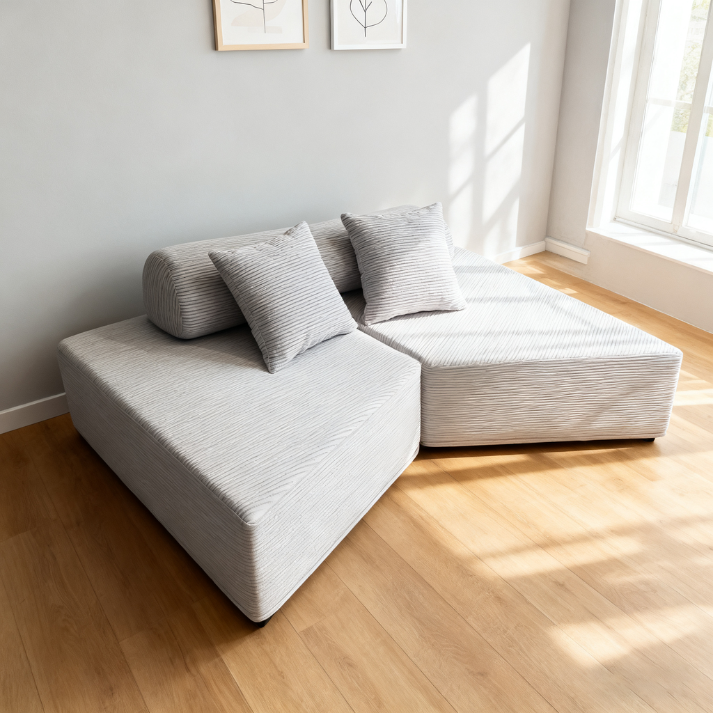 Minimalist Trapezoidal Sectional Compression Sofa - High-Density Rebound Foam Silent Frameless Corduroy Lounge Chair For Living Room Lumendat