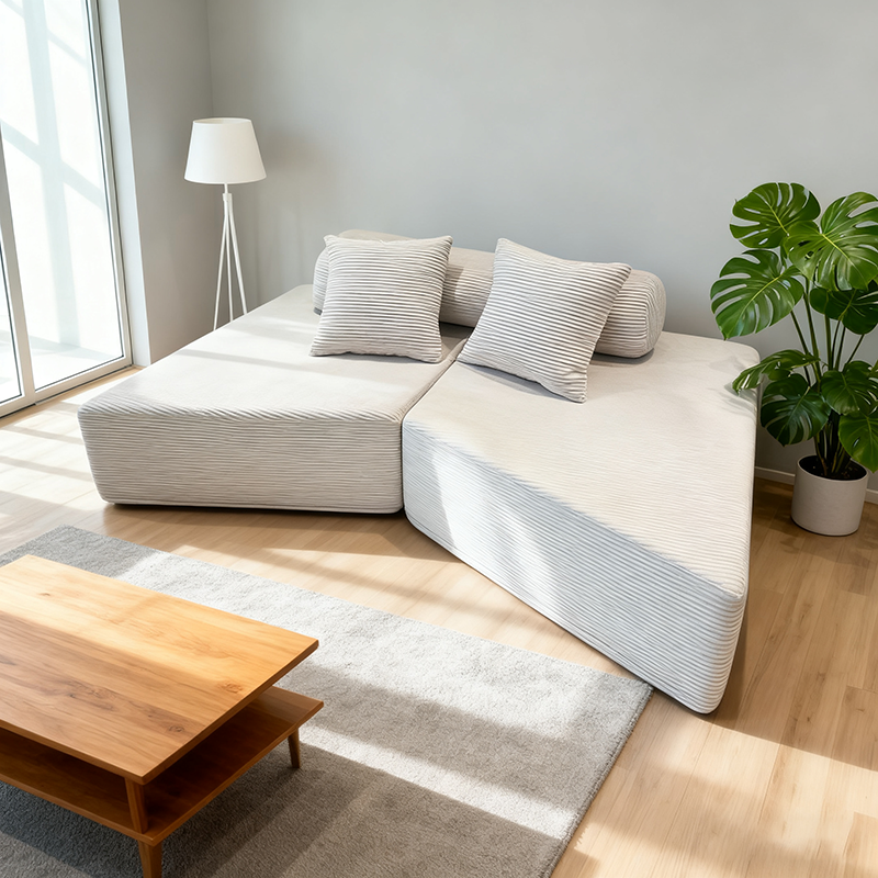 Minimalist Trapezoidal Sectional Compression Sofa - High-Density Rebound Foam Silent Frameless Corduroy Lounge Chair For Living Room Lumendat