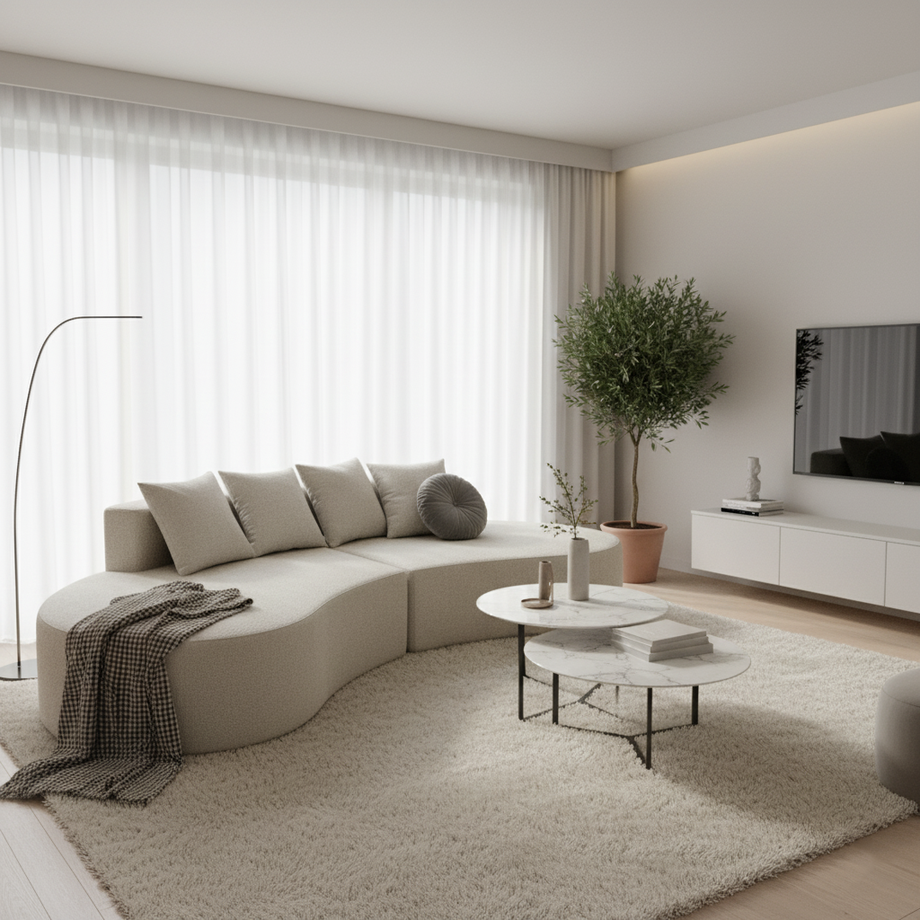 Nordic Dual-Oval Sectional Compression Sofa - Frameless Silent High-Resilience Foam Chenille Lounge Sofa For Living Room Lumendat
