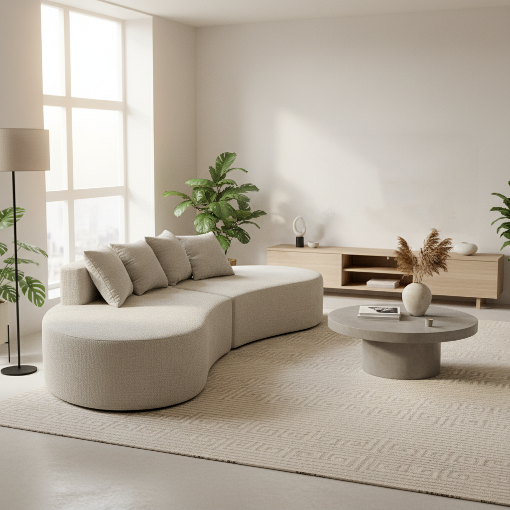Nordic Dual-Oval Sectional Compression Sofa - Frameless Silent High-Resilience Foam Chenille Lounge Sofa For Living Room Lumendat