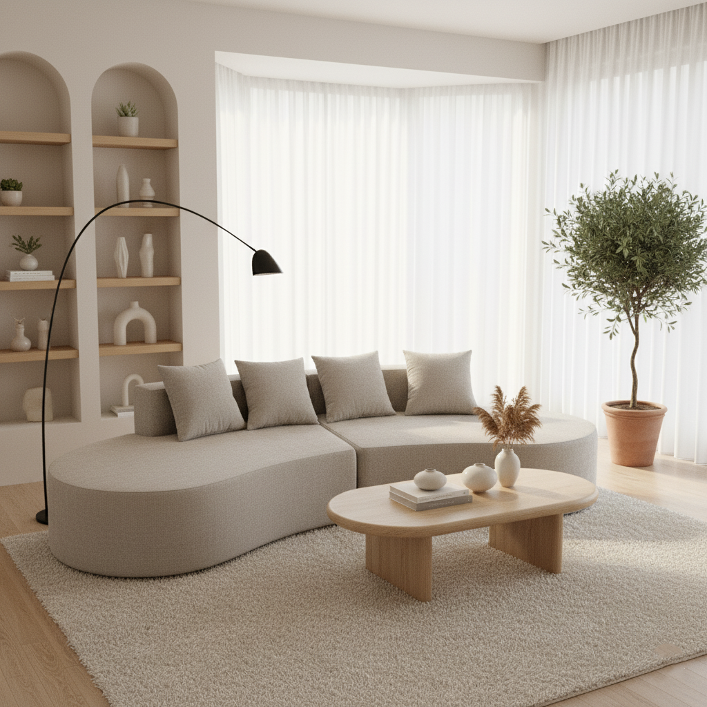 Nordic Dual-Oval Sectional Compression Sofa - Frameless Silent High-Resilience Foam Chenille Lounge Sofa For Living Room Lumendat